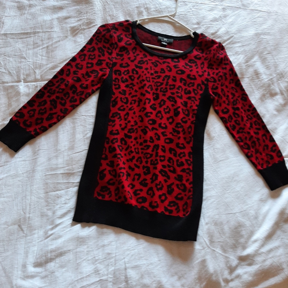 IN San Francisco Red Cheetah Print Sweater